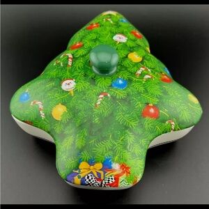 Christmas Tree Candy Container See's Candies Ceramic w. Lid Trinket Dish Holiday